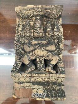 Antique Wood Carving Small Wall Panel India Asian Hindu Gods