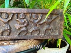 Antique Wood Hand Carved Tribal Man Dancing Figure Wall Panel 16 x 4.5'