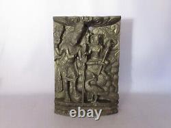 Antique Wood Panel Bas-relief India Hand Carved Sculpture Early 20th Century