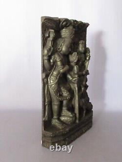 Antique Wood Panel Bas-relief India Hand Carved Sculpture Early 20th Century