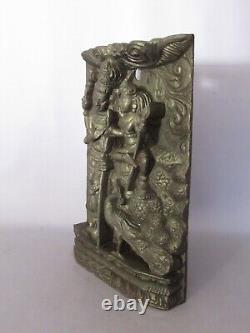 Antique Wood Panel Bas-relief India Hand Carved Sculpture Early 20th Century