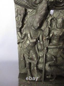 Antique Wood Panel Bas-relief India Hand Carved Sculpture Early 20th Century