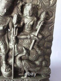 Antique Wood Panel Bas-relief India Hand Carved Sculpture Early 20th Century