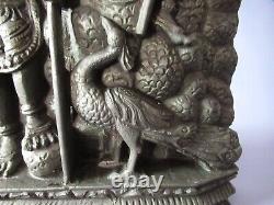 Antique Wood Panel Bas-relief India Hand Carved Sculpture Early 20th Century