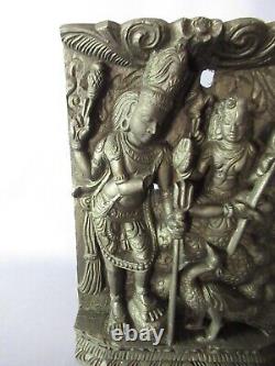 Antique Wood Panel Bas-relief India Hand Carved Sculpture Early 20th Century