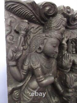 Antique Wood Panel Bas-relief India Hand Carved Sculpture Early 20th Century