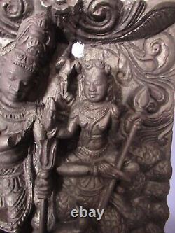 Antique Wood Panel Bas-relief India Hand Carved Sculpture Early 20th Century