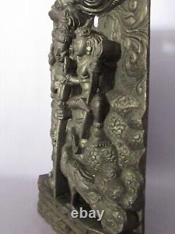 Antique Wood Panel Bas-relief India Hand Carved Sculpture Early 20th Century