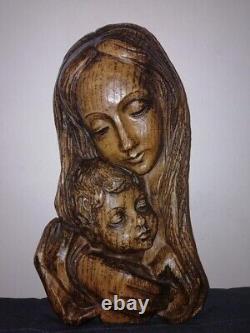 Antique Wood Wooden Heavy Panel Mother and Child Carving Engraving Handmade Art