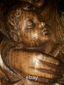Antique Wood Wooden Heavy Panel Mother and Child Carving Engraving Handmade Art