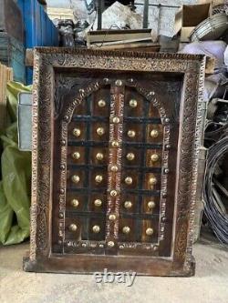 Antique Wooden Brass Fitted Wall Decor Door Panel Original Old Fine Hand Carved