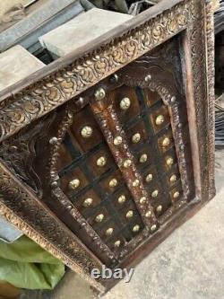 Antique Wooden Brass Fitted Wall Decor Door Panel Original Old Fine Hand Carved