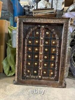 Antique Wooden Brass Fitted Wall Decor Door Panel Original Old Fine Hand Carved