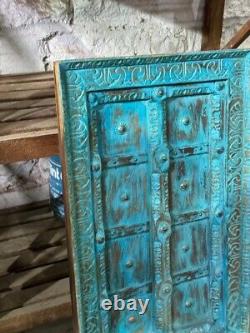 Antique Wooden Brass Fitted Wall Decor Door Panel Original Old Fine Hand Carved