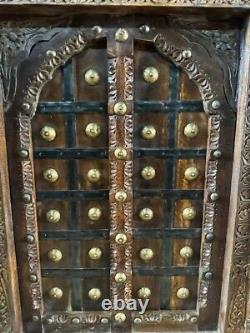 Antique Wooden Brass Fitted Wall Decor Door Panel Original Old Fine Hand Carved