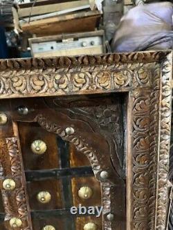 Antique Wooden Brass Fitted Wall Decor Door Panel Original Old Fine Hand Carved