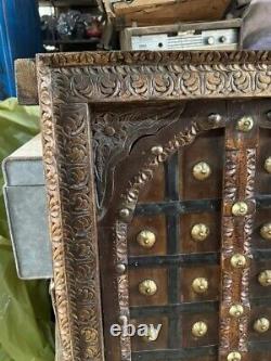 Antique Wooden Brass Fitted Wall Decor Door Panel Original Old Fine Hand Carved