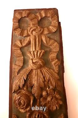 Antique Wooden Carved Flowers Architectural Panel Wall Hanging