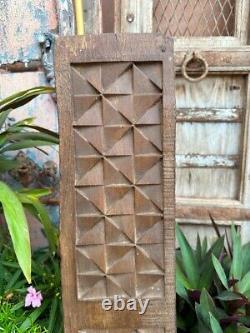 Antique Wooden Hand Carved Block Design Wall Panel 30 x 6'