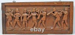 Antique Wooden Musicians Procession Decorative Carving Panel Original Old