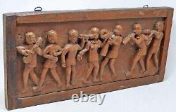 Antique Wooden Musicians Procession Decorative Carving Panel Original Old