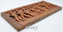 Antique Wooden Musicians Procession Decorative Carving Panel Original Old