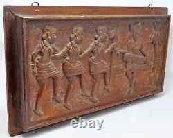 Antique Wooden Tribal Musicians Decorative Carving Panel Original Hand Carved