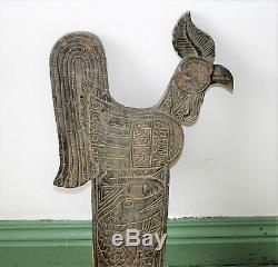 Antique architectural salvage carved wood panel Rooster and Eel or Dragon 36in