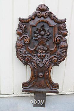 Antique black forest wood carved panel caryatid angel backrest chair