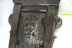 Antique black forest wood carved wall panel plaque lion head chapel rare