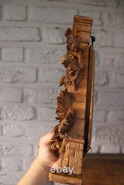 Antique black forest wood carved wall panel relief christ floral decor rare