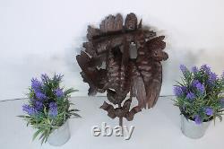 Antique black forest wood carving wall plaque panel hunting trophy birds