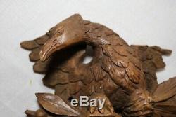 Antique carved wood eagle relief sculpture wall panel art carving plaque Italy