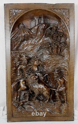 Antique carved wood panel lion hunting carved wood panel carved wood panel horse