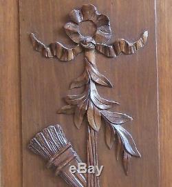 Antique carved wood panel pair Flowers Bow Ribbon24.72 inches
