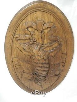 Antique french carved architectural panel door wood oak Bird