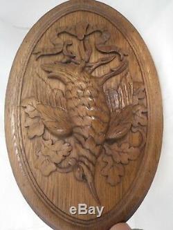 Antique french carved architectural panel door wood oak Bird