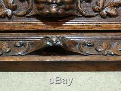 Antique french drawer front panel pediment furniture oak carved lion griffin
