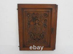 Antique hand Carved Wood Door Panel Reclaimed Architectural Middle ages Scene Sh