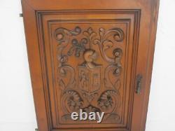 Antique hand Carved Wood Door Panel Reclaimed Architectural Middle ages Scene Sh