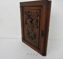 Antique hand Carved Wood Door Panel Reclaimed Architectural Middle ages Scene Sh
