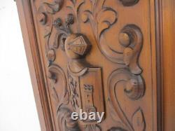 Antique hand Carved Wood Door Panel Reclaimed Architectural Middle ages Scene Sh