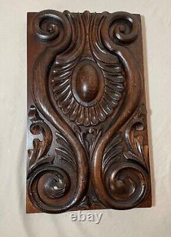 Antique hand carved wood oak architectural salvage relief wall sculpture panel