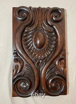 Antique hand carved wood oak architectural salvage relief wall sculpture panel