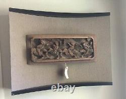 Antique intricate Hand Carved Chinese Asian Wood Panel 16x6