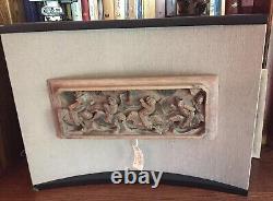 Antique intricate Hand Carved Chinese Asian Wood Panel 16x6