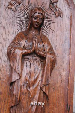 Antique large Wood carved panel relief our lady of banneux religious