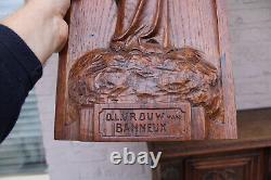 Antique large Wood carved panel relief our lady of banneux religious