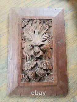 Antique oak ornate wooden wood pediment carved panel Lion face Griffin