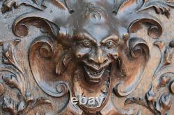 Antique oak wood carved devil satyr head dragon mythological door panel plaque